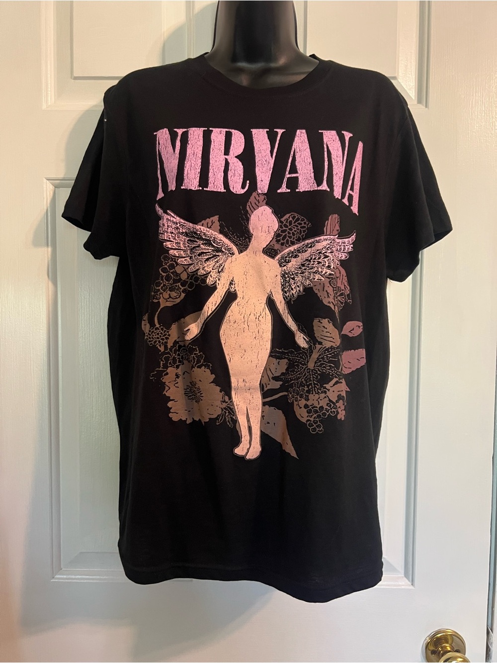 NIRVANA Black Tee with Pink Angel Motif